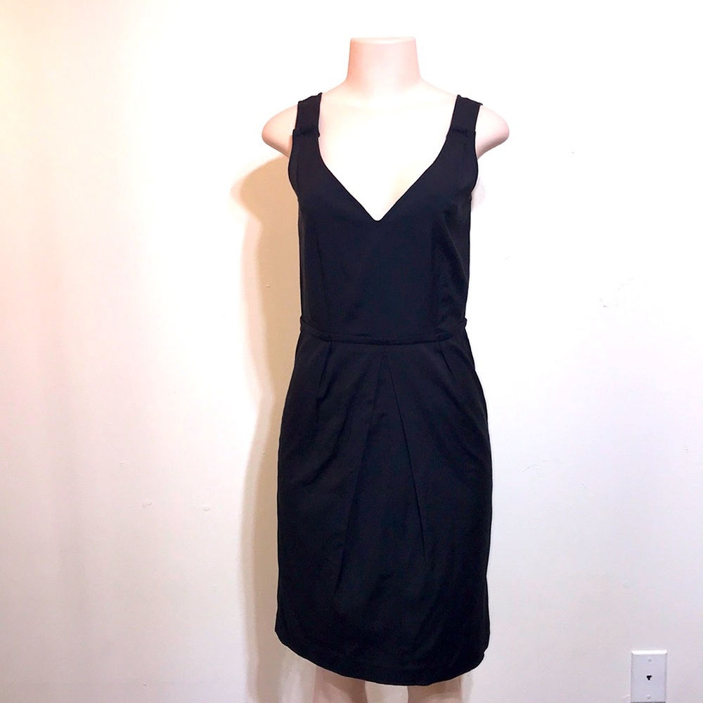 Talbots Black Sheath Dress Pleated Cinched Waist V